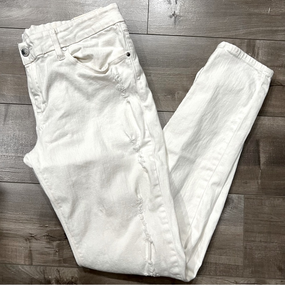 MNG Jeans Women’s Straight Stretch Distressed Pants